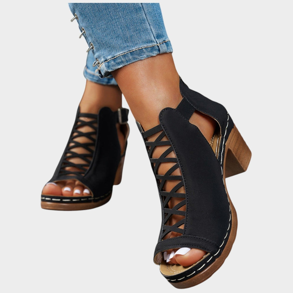 Cutout Lace-Up Block Heel Sandals
