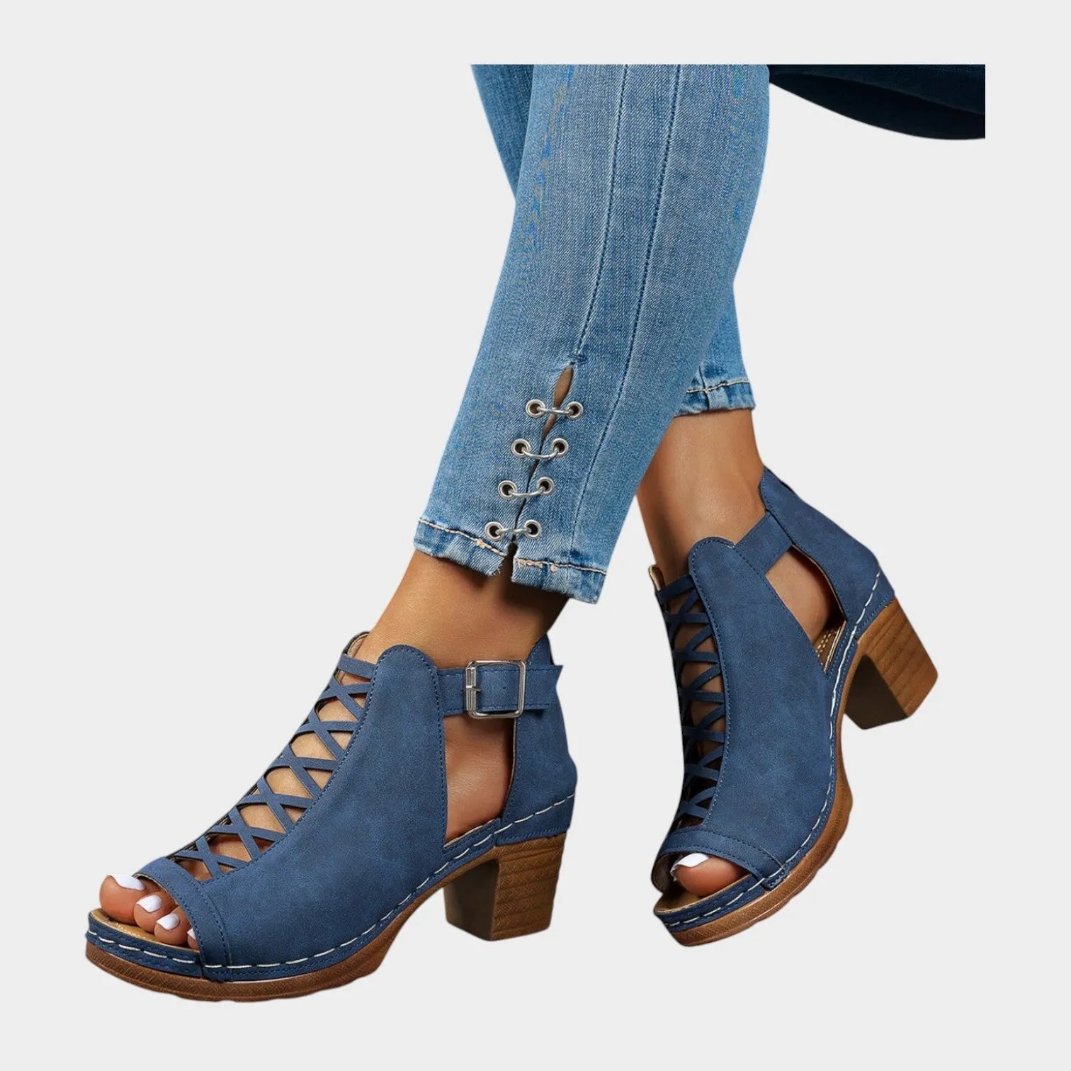 Cutout Lace-Up Block Heel Sandals