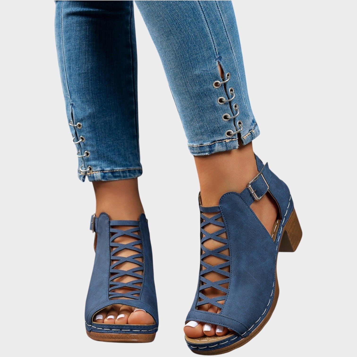 Cutout Lace-Up Block Heel Sandals