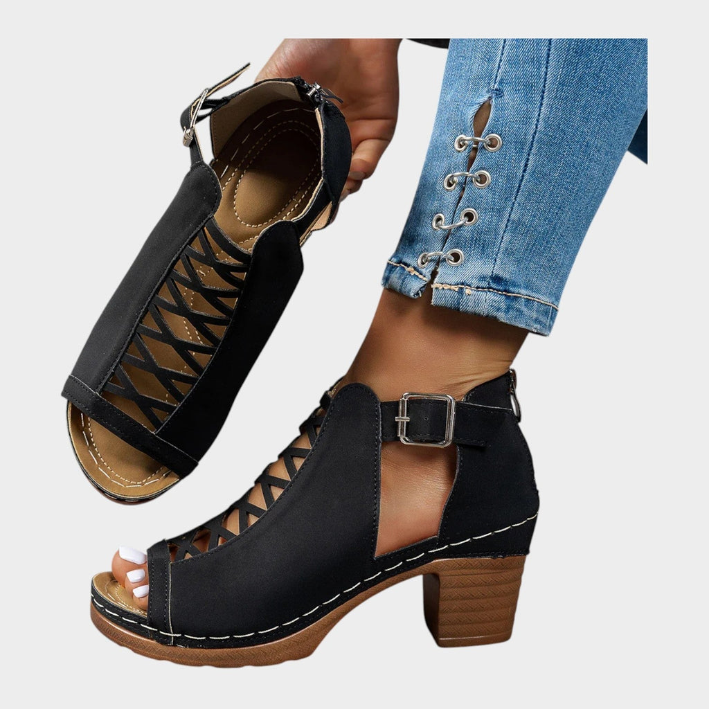 Cutout Lace-Up Block Heel Sandals