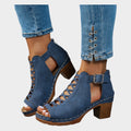 Cutout Lace-Up Block Heel Sandals