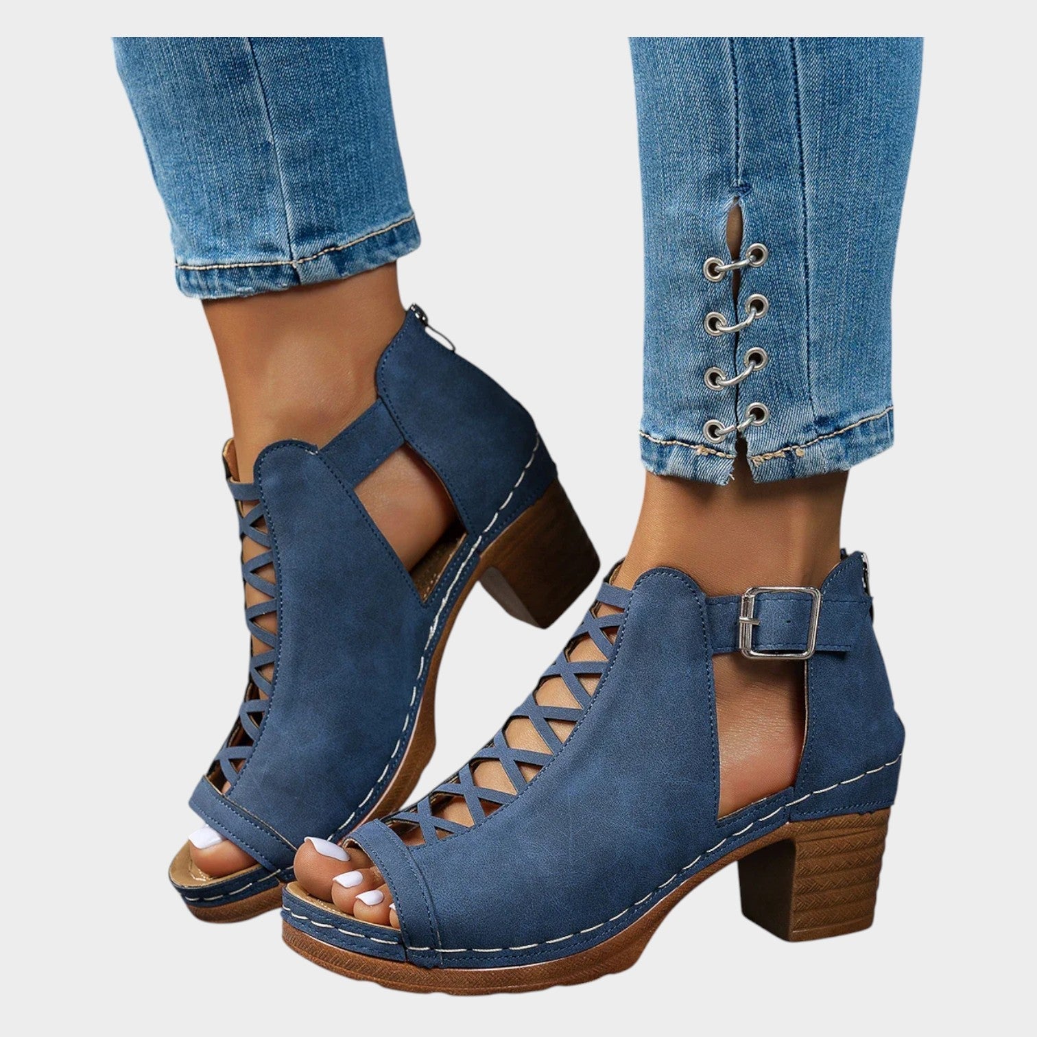 Cutout Lace-Up Block Heel Sandals