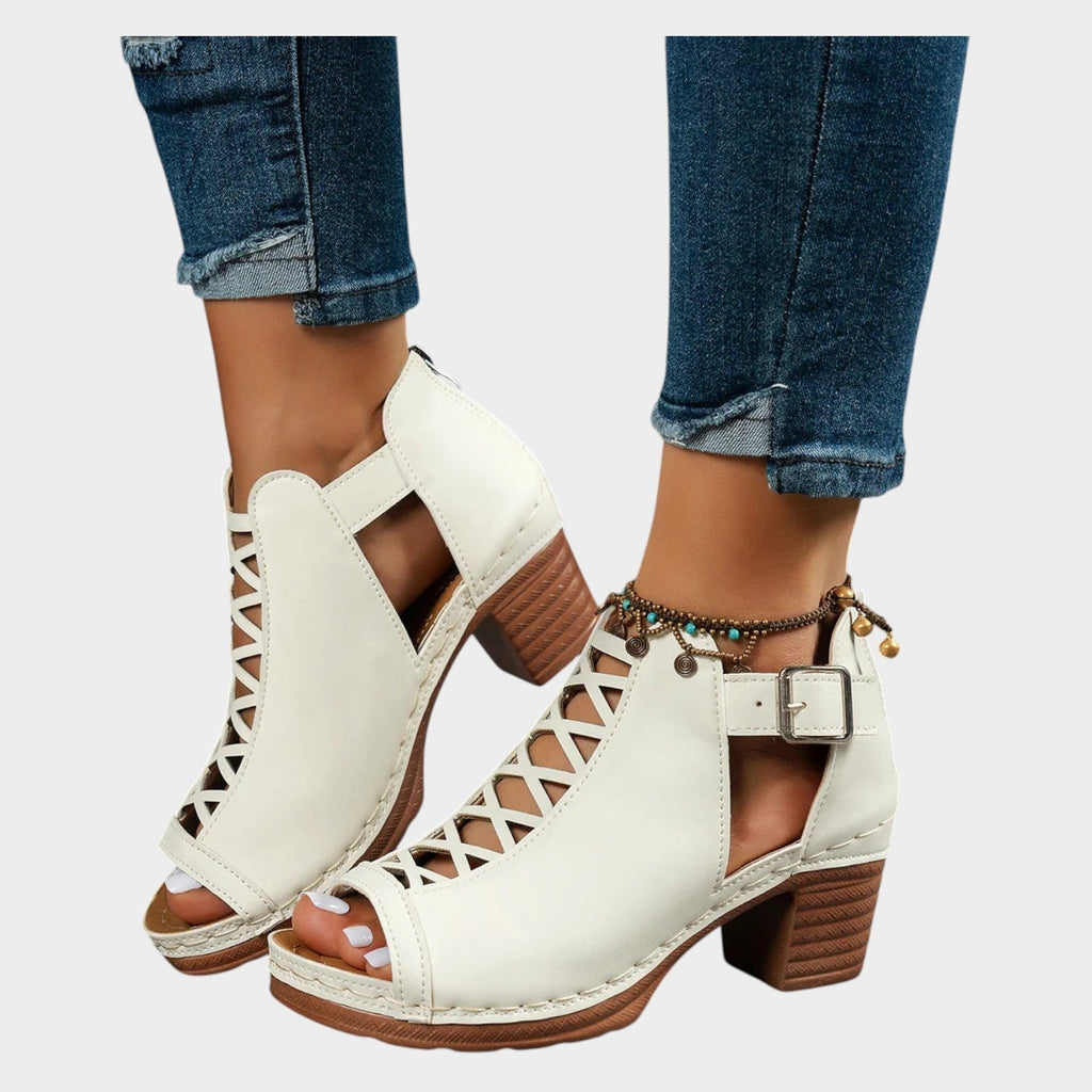 Cutout Lace-Up Block Heel Sandals